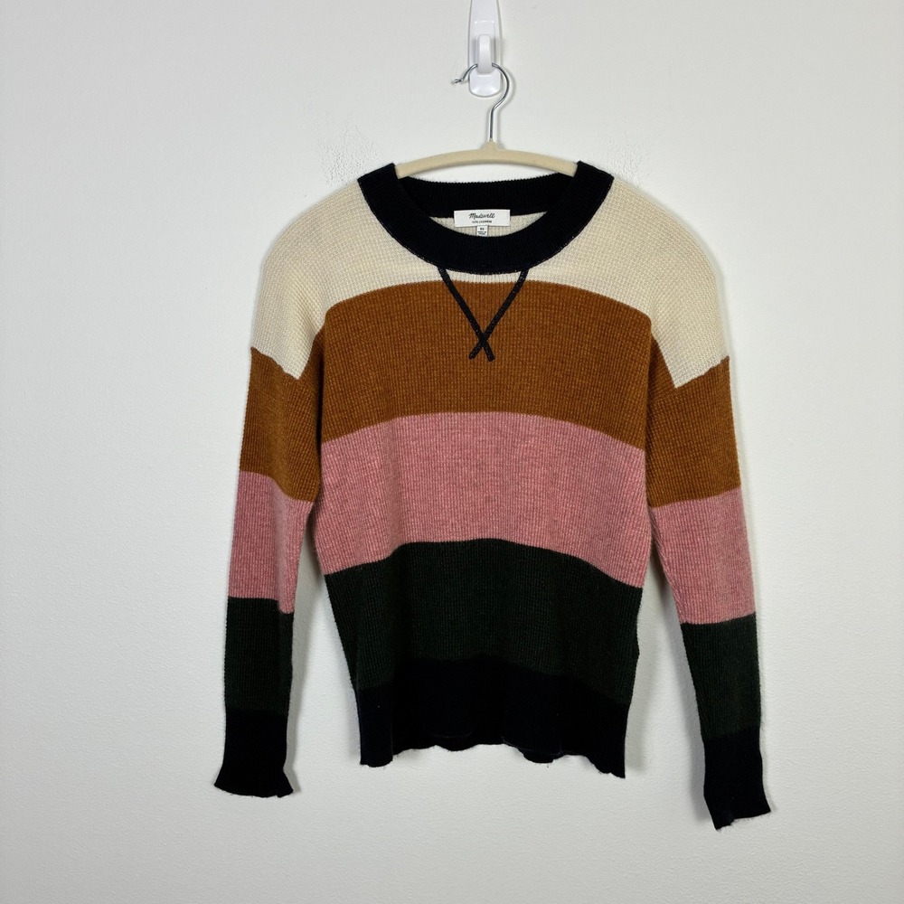 Madewell 100% Cashmere Colorblock Striped Crew Neck Sweater Women's XS Fall